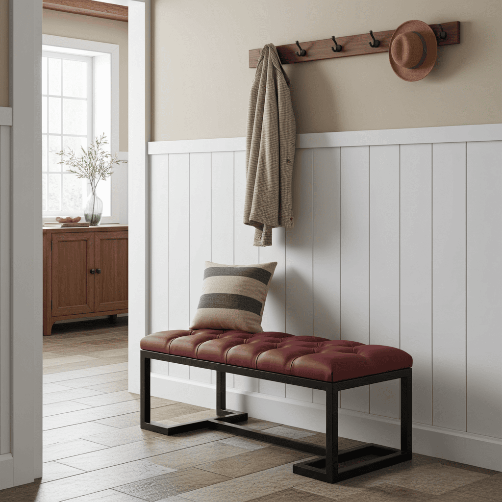 Bench 100x40cm – Burgundy Eco Leather & Black Frame