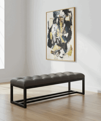 Dark Grey Eco-Leather Bench 140x40cm - Black Metal Frame