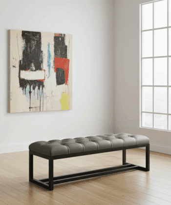 Dark Grey Eco-Leather Bench 140x40cm - Black Metal Frame
