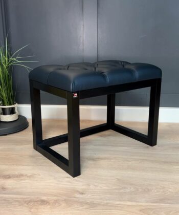Handcrafted Black Eco Leather Bench Modern Black Wooden Frame