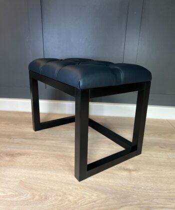 Handcrafted Black Eco Leather Bench Modern Black Wooden Frame