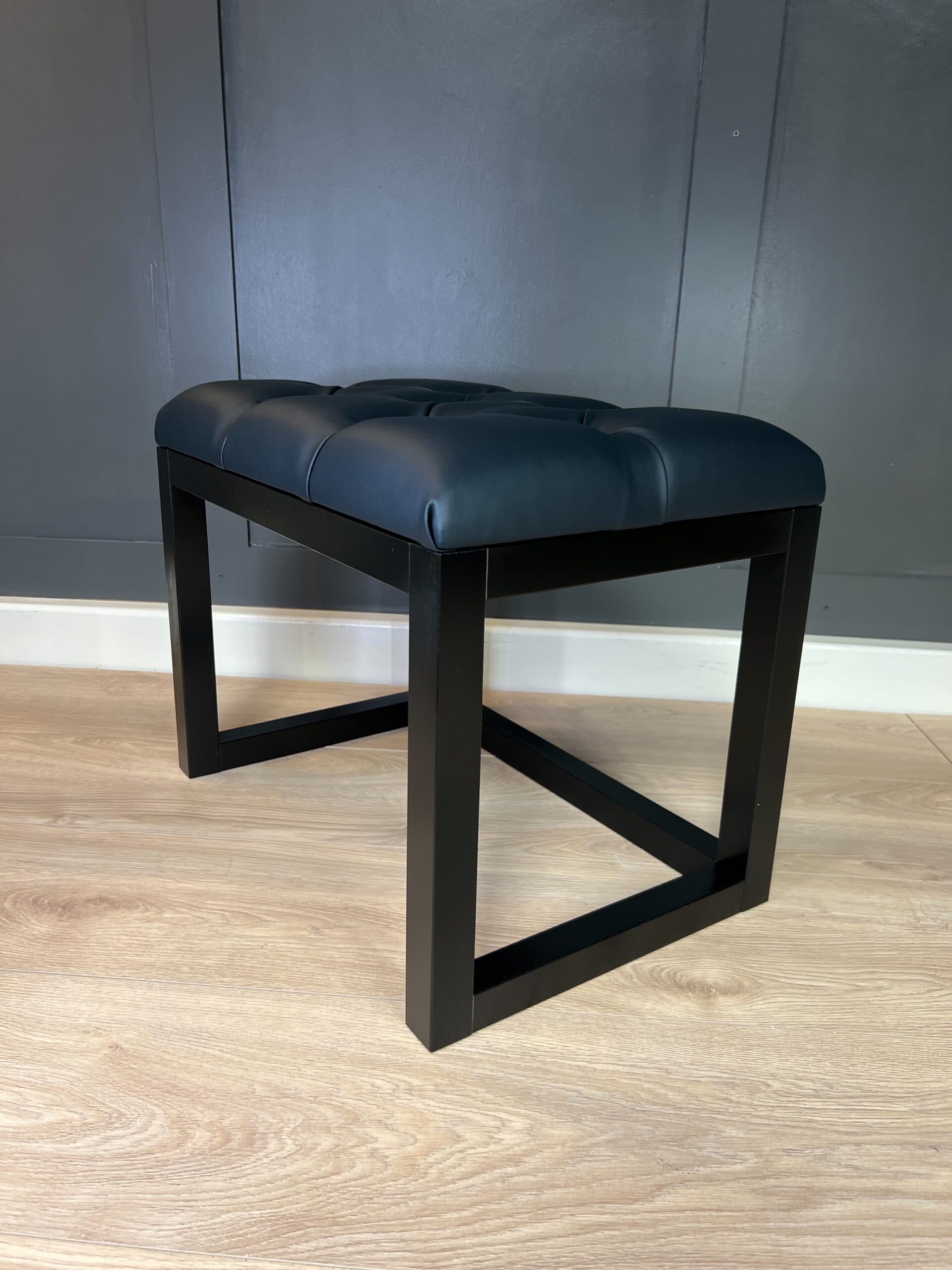 Handcrafted Black Eco Leather Bench Modern Black Wooden Frame