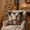 Handcrafted Christmas Pillow with Winter Bunnies