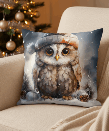 Handcrafted Christmas Pillow with Winter Owl