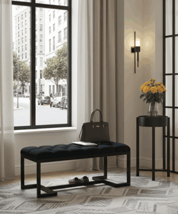 Metal-Framed Bench 100x40cm – Black Velvet & Black Frame