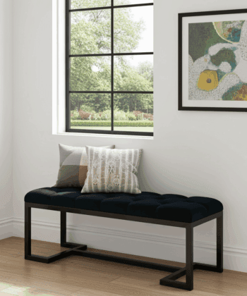 Metal-Framed Bench 100x40cm – Black Velvet & Black Frame