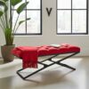 Metal-Framed Bench 100x40cm Double X Style Red
