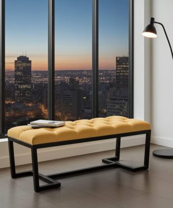 Metal-Framed Bench 100x40cm Mustard Eco Leather & Black