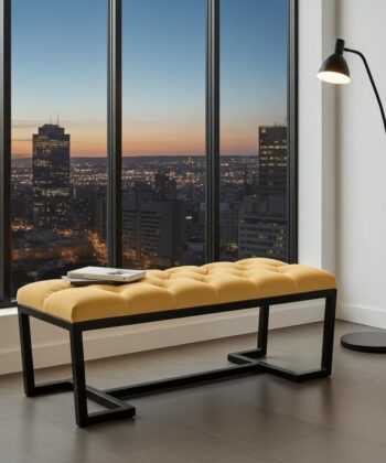 Metal-Framed Bench 100x40cm Mustard Eco Leather & Black