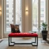 Metal-Framed Bench 100x40cm – Red Velvet & Black Frame