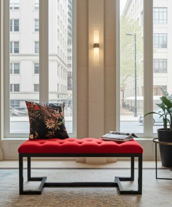 Metal-Framed Bench 100x40cm – Red Velvet & Black Frame