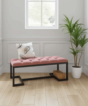 Metal-Framed Bench 100x40cm – Rose Pink Velvet & Black Frame