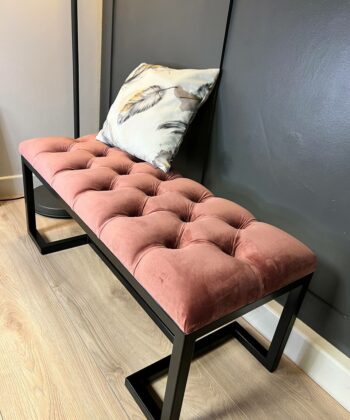 Metal-Framed Bench 100x40cm – Rose Pink Velvet & Black Frame