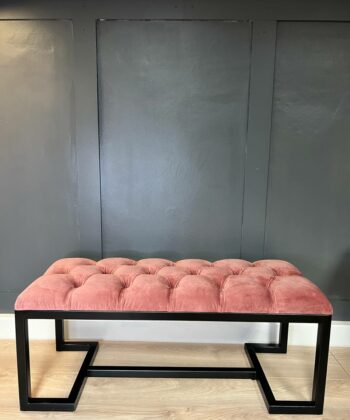 Metal-Framed Bench 100x40cm – Rose Pink Velvet & Black Frame