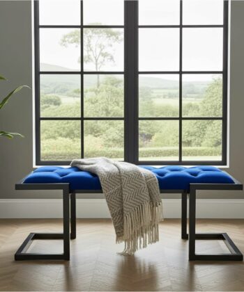 Metal-Framed Bench 100x40cm Royal Blue Velvet Black Frame