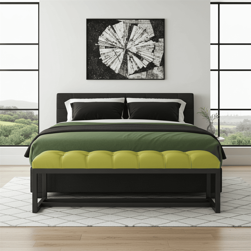 Metal-Framed Bench 140x40cm Green Black Double Frame