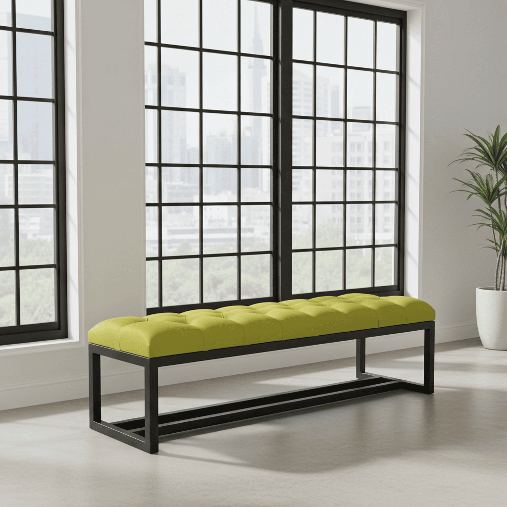 Metal-Framed Bench 140x40cm Green Black Double Frame