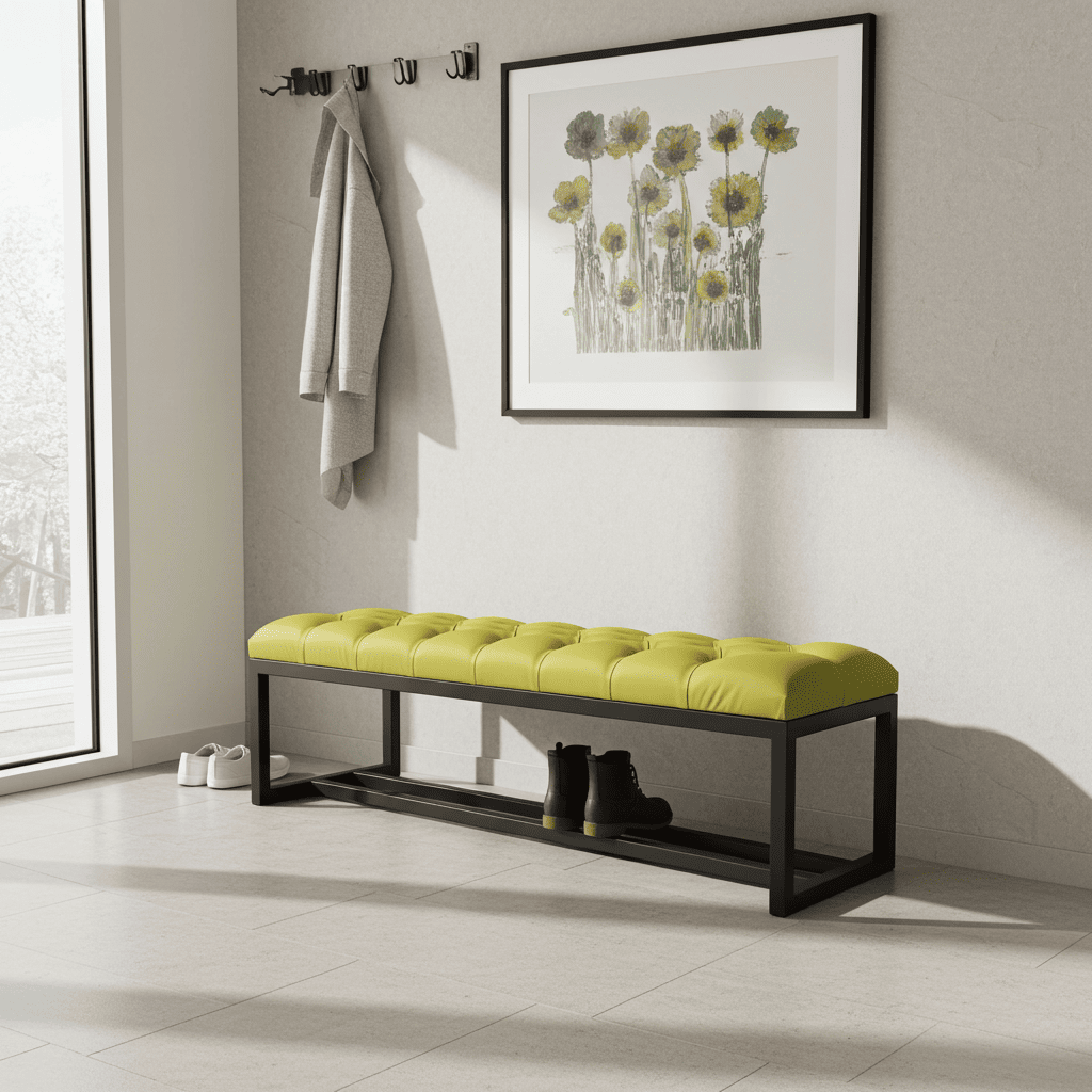 Metal-Framed Bench 140x40cm Green Black Double Frame