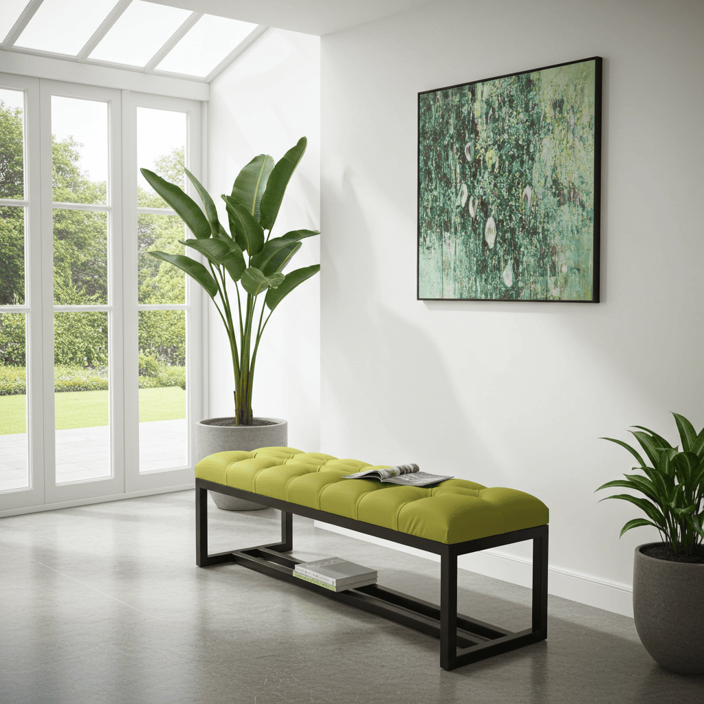 Metal-Framed Bench 140x40cm Green Black Double Frame