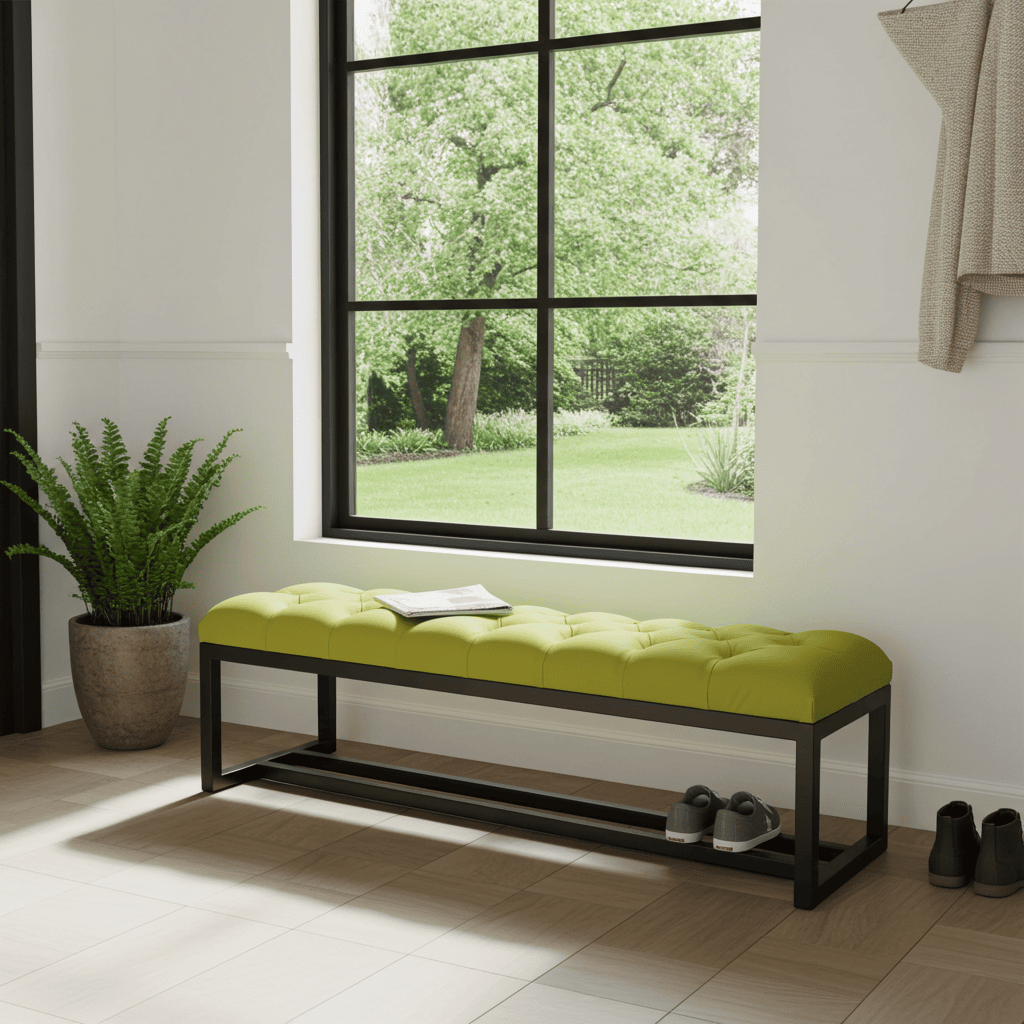 Metal-Framed Bench 140x40cm Green Black Double Frame