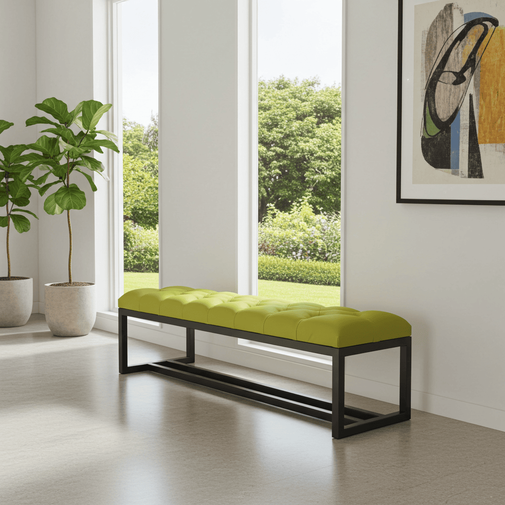 Metal-Framed Bench 140x40cm Green Black Double Frame