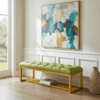 Metal-Framed Bench 140x40cm Green  Eco Leather / Gold Frame