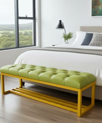 Metal-Framed Bench 140x40cm Green  Eco Leather / Gold Frame