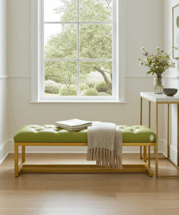 Metal-Framed Bench 140x40cm Green  Eco Leather / Gold Frame