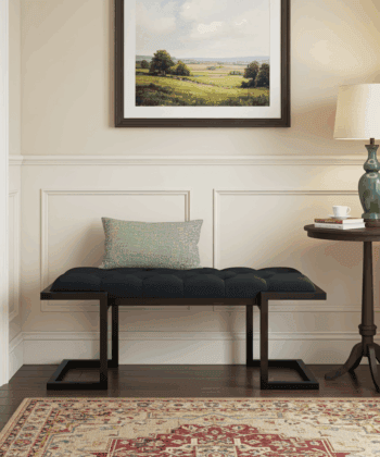 Metal-Framed Bench Black Button-Tufted Velvet Z-Frame Design