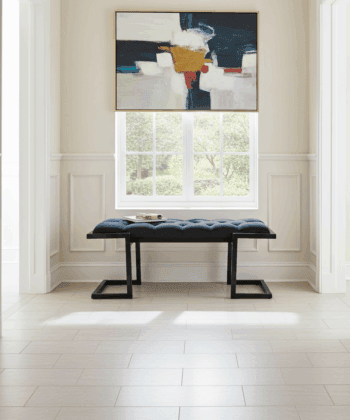Metal-Framed Bench Black Button-Tufted Velvet Z-Frame Design