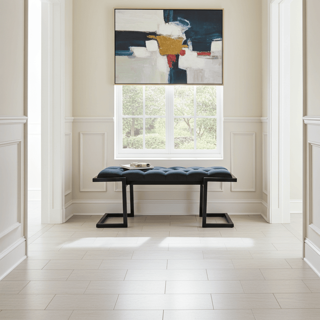 Metal-Framed Bench Black Button-Tufted Velvet Z-Frame Design