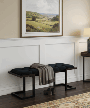 Metal-Framed Bench Black Button-Tufted Velvet Z-Frame Design