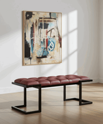 Metal-Framed Bench Crimson Red Velvet with Matte Frame