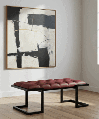 Metal-Framed Bench Crimson Red Velvet with Matte Frame
