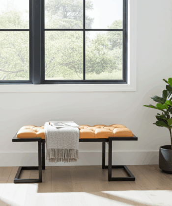 Metal-Framed Bench Mustard Yellow Eco Leather Black A-Frame