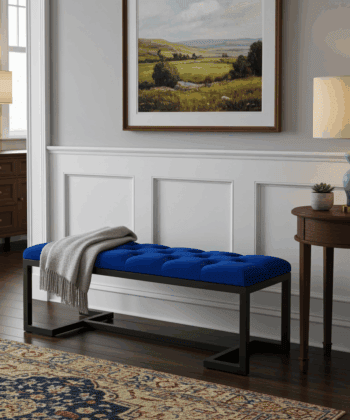 Metal-Framed Velvet Bench  Royal Blue with Black Frame