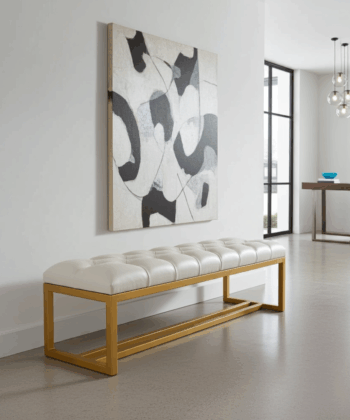 White Eco-Leather Bench 140x40cm - Gold Metal Frame