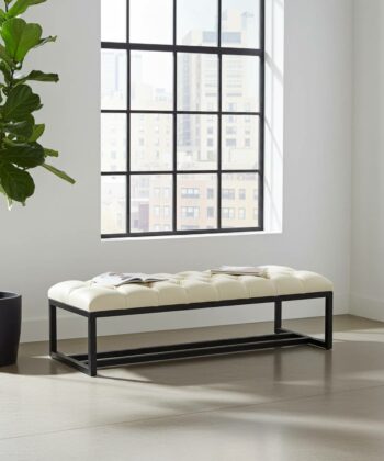 White Tufted Bench 140x40cm - Black Metal Frame