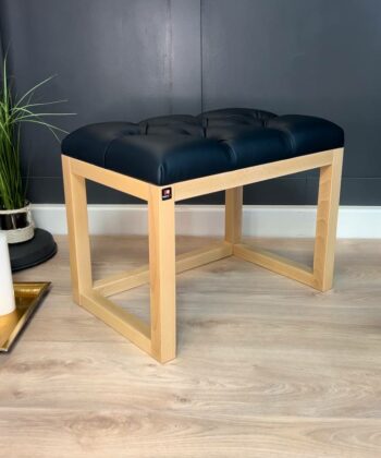 Wooden-Framed Eco Letaher Bench 60x40cm - Premium Black Design