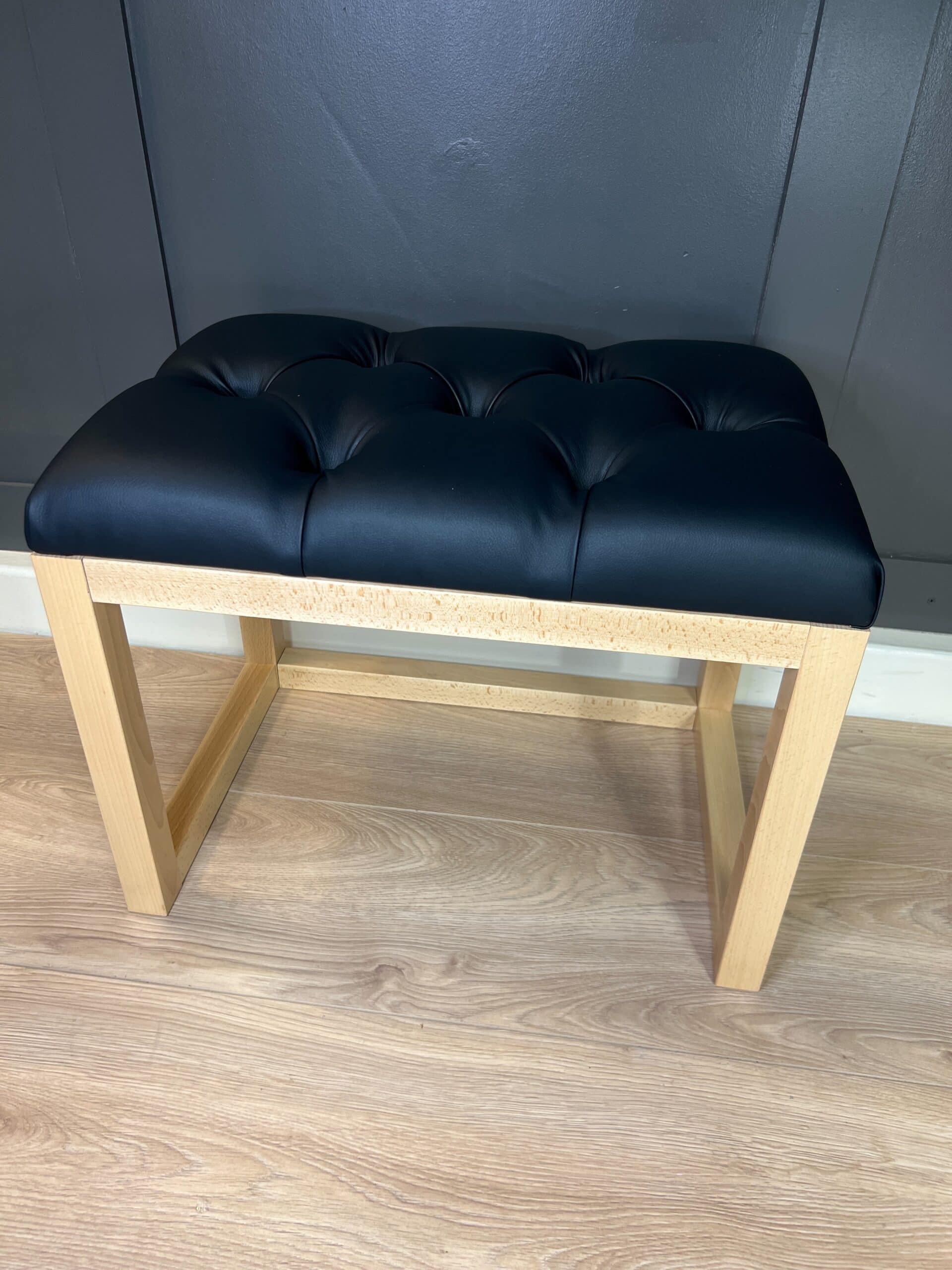 Wooden-Framed Eco Letaher Bench 60x40cm - Premium Black Design