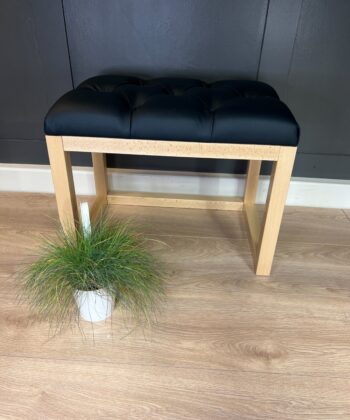 Wooden-Framed Eco Letaher Bench 60x40cm - Premium Black Design