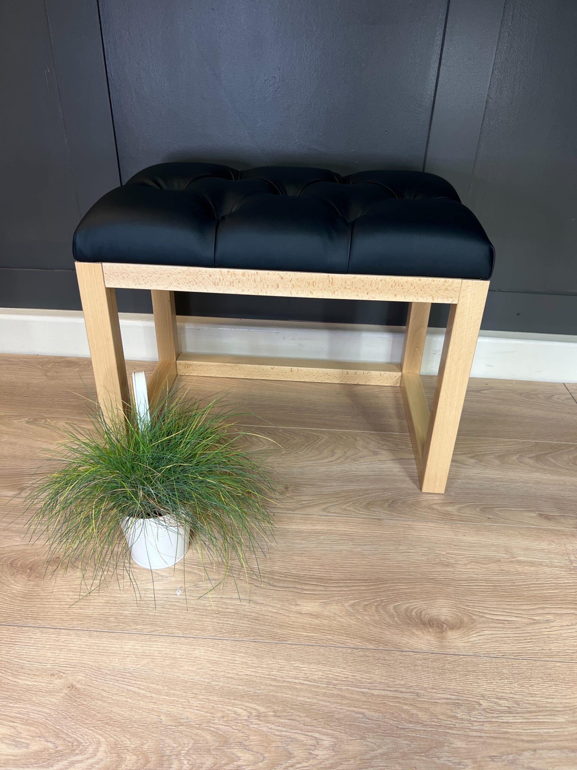 Wooden-Framed Eco Letaher Bench 60x40cm - Premium Black Design