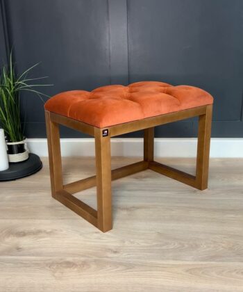Wooden-Framed Velvet Bench 60x40cm - Orange Luxury Desig