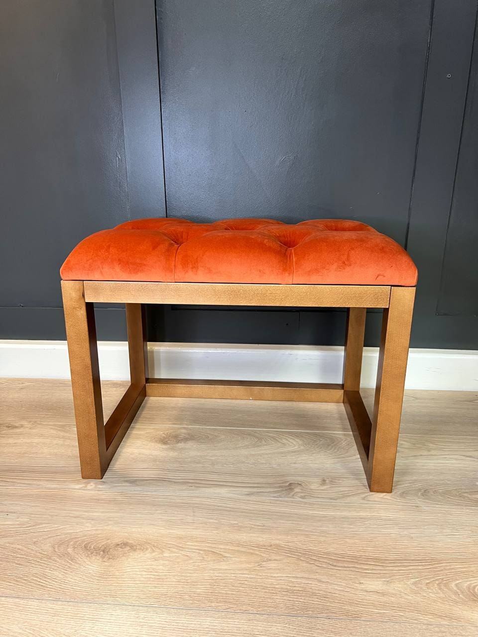 Wooden-Framed Velvet Bench 60x40cm - Orange Luxury Desig