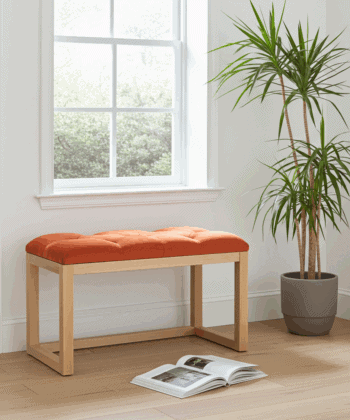 Wooden-Framed Velvet Bench 60x40cm Orange Upholstered