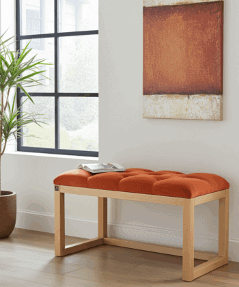 Wooden-Framed Velvet Bench 60x40cm Orange Upholstered