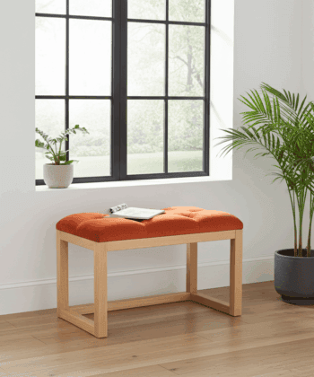 Wooden-Framed Velvet Bench 60x40cm Orange Upholstered