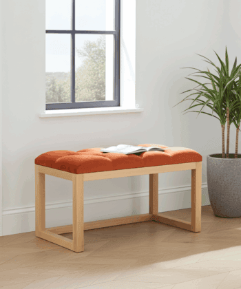 Wooden-Framed Velvet Bench 60x40cm Orange Upholstered