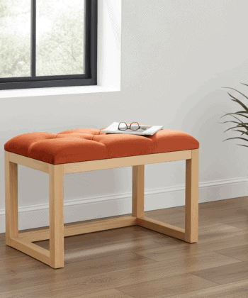 Wooden-Framed Velvet Bench 60x40cm Orange Upholstered