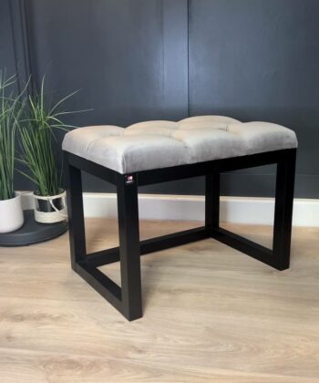 Wooden-Framed Velvet Bench Cream Tufted with Black Frame